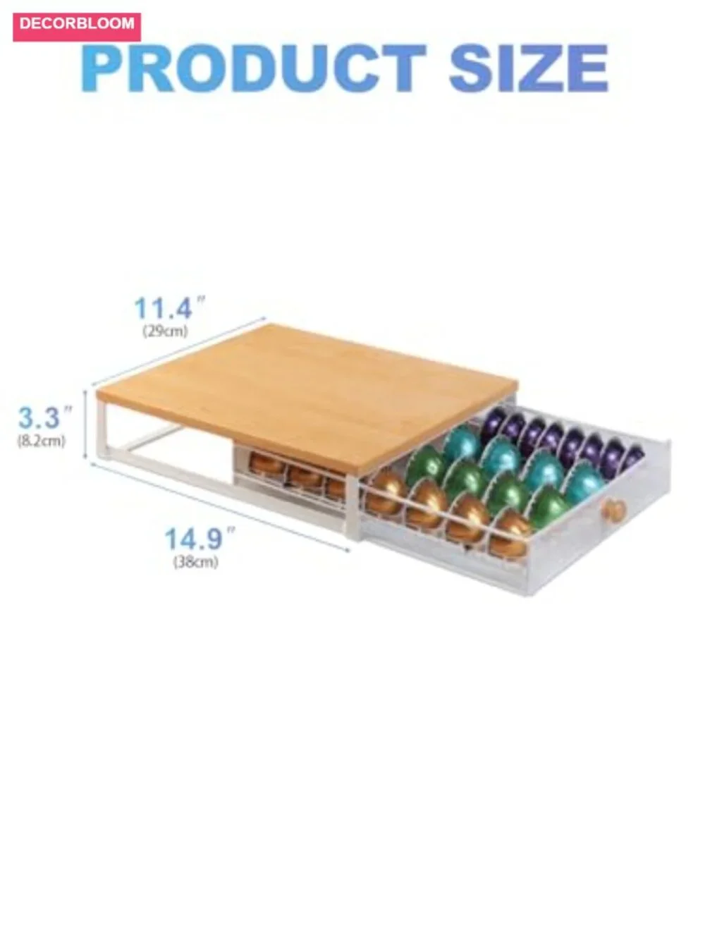Coffee Pod Storage Drawer and Coffee Maker Stand, Holds 56 Small or 28 Large